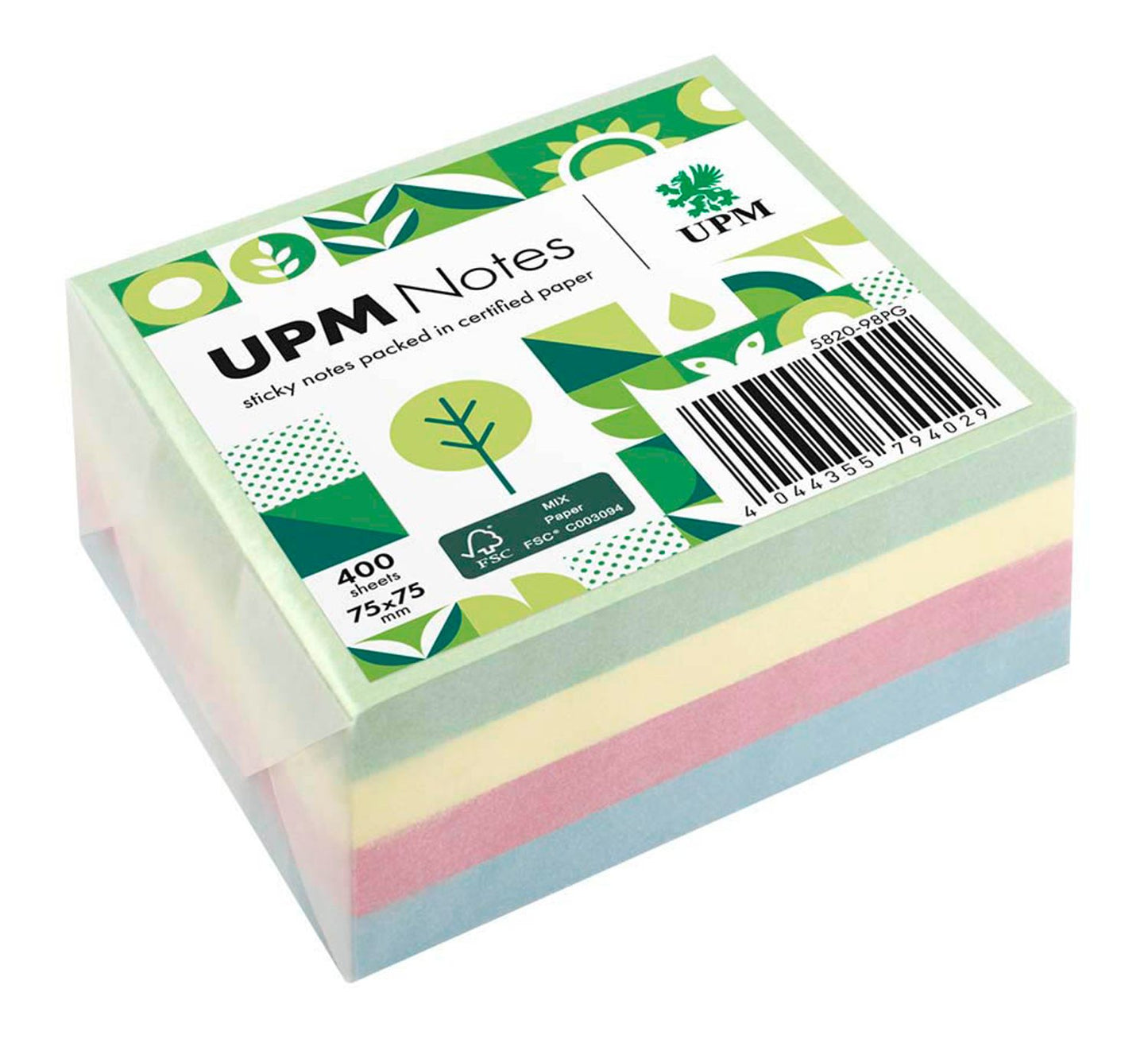 UPM Notes Haftnotizen doppelte Haftung, 1 Würfel