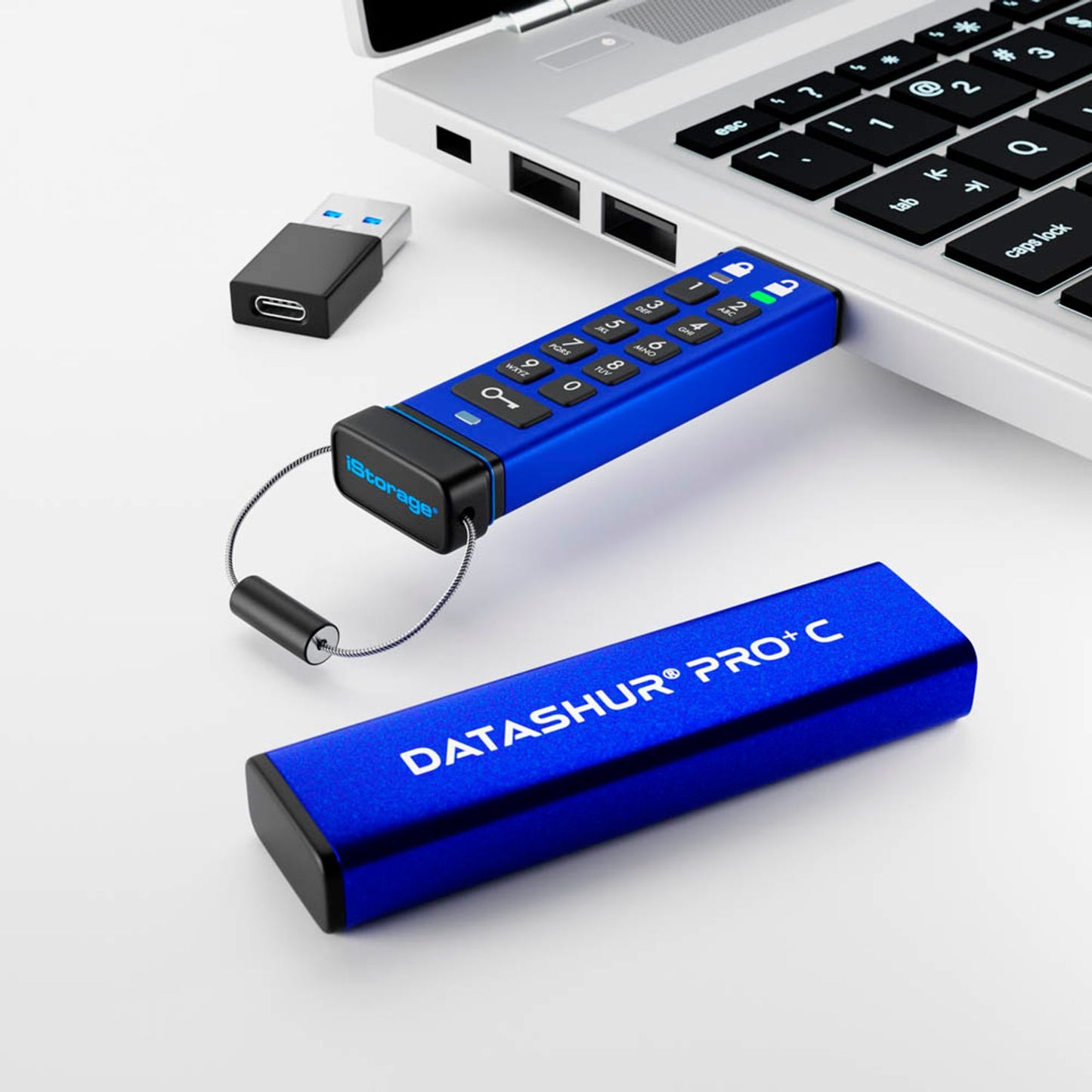 iStorage USB-Stick datAshur PRO+C blau, schwarz 32 GB | IS-FL-DA3C-256-32