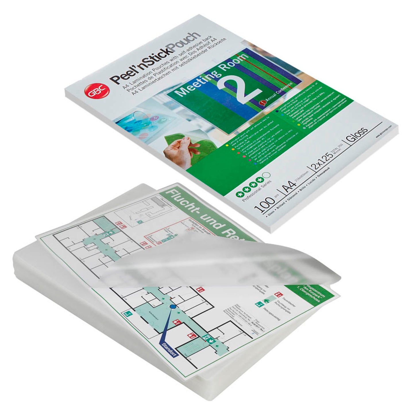 100 GBC Peel´nStick Laminierfolien glänzend für A 125 micron selbstklebender Rücken