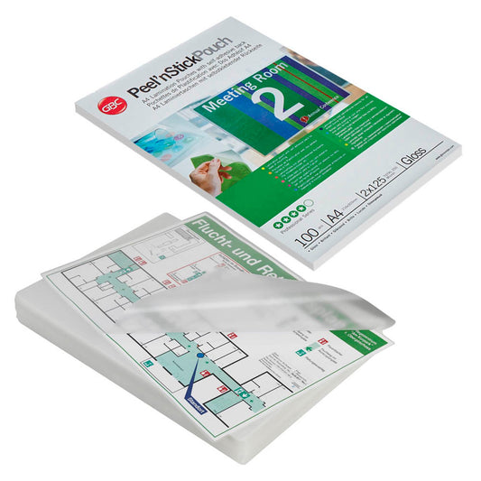 100 GBC Peel´nStick Laminierfolien glänzend für A 125 micron selbstklebender Rücken