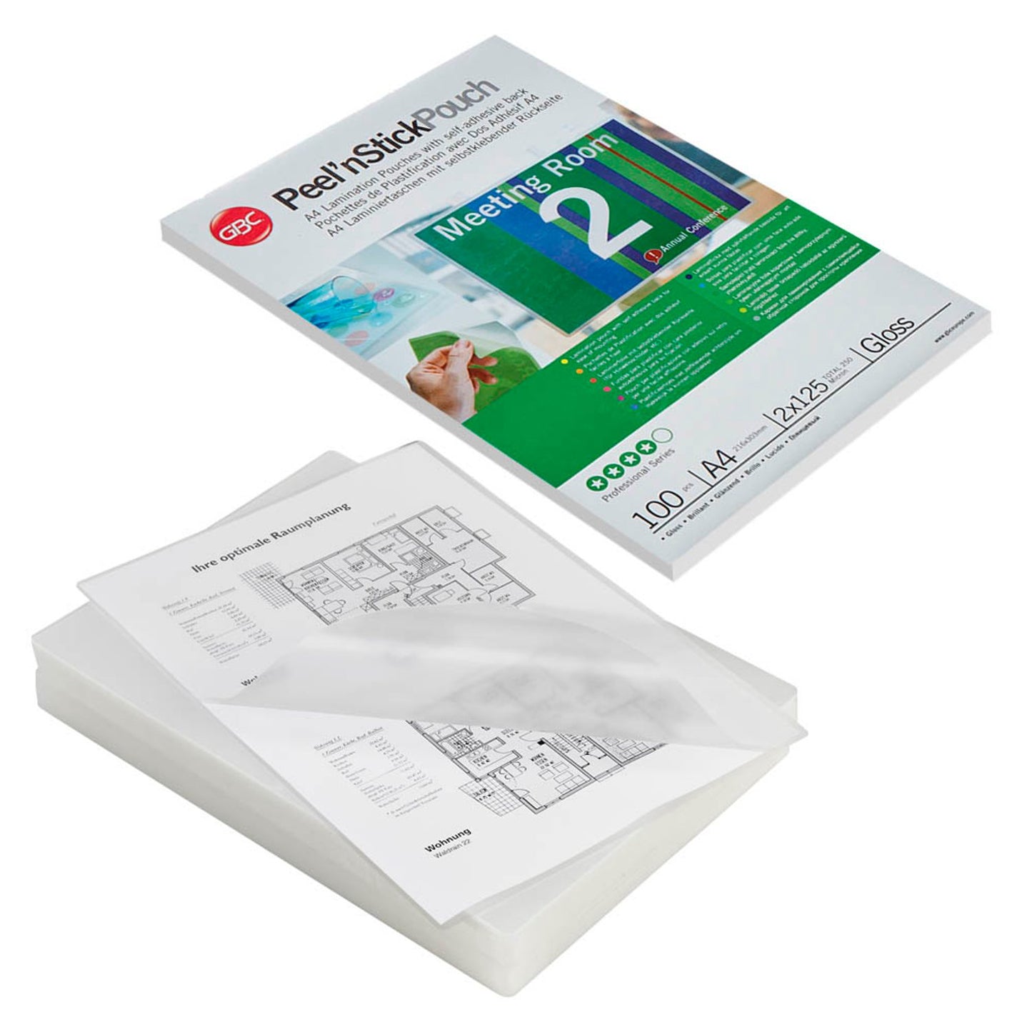 100 GBC Peel´nStick Laminierfolien glänzend für A 125 micron selbstklebender Rücken