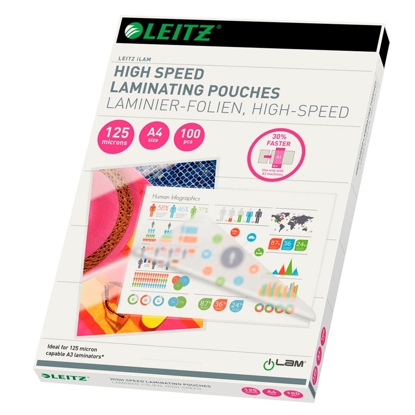 LEITZ Laminierfolien glänzend für A4 125 micron | 74300002 | 1 Pack = 100 St.