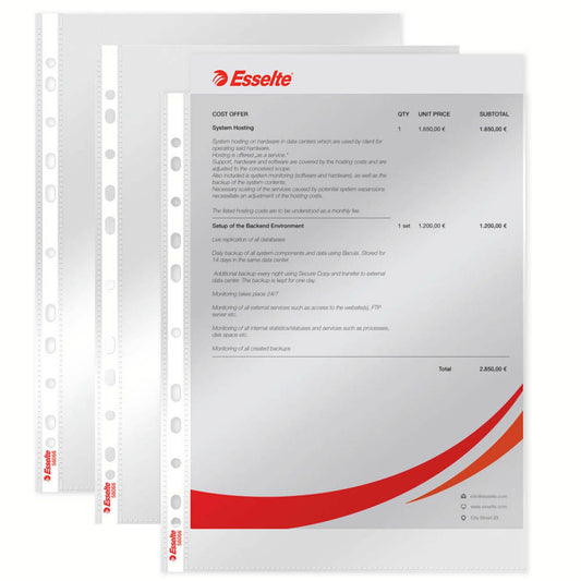 Esselte Prospekthüllen Standard DIN A4 transparent glasklar 0,05 mm | 56066 | 1 Pack = 100 St.