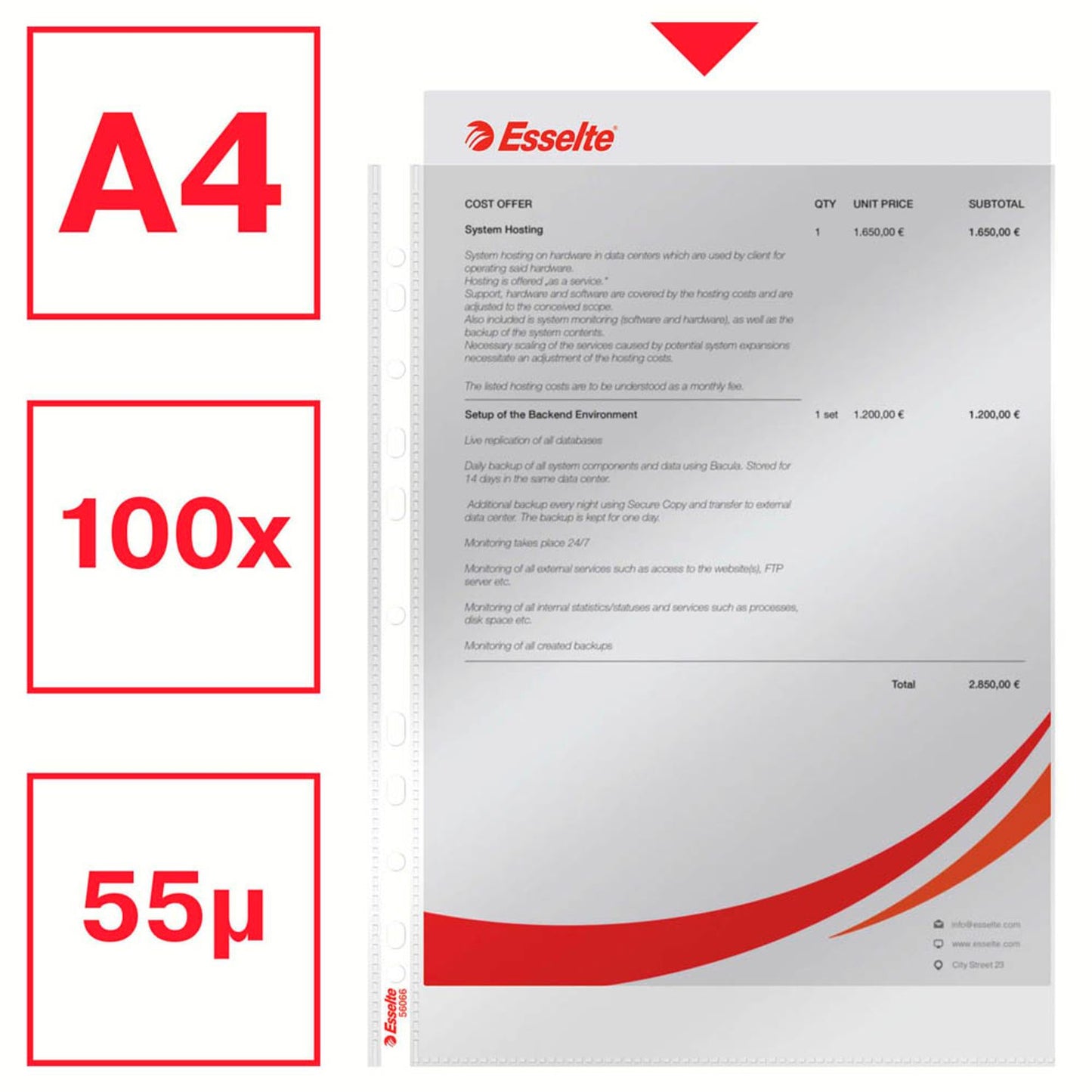 Esselte Prospekthüllen Standard DIN A4 transparent glasklar 0,05 mm | 56066 | 1 Pack = 100 St.