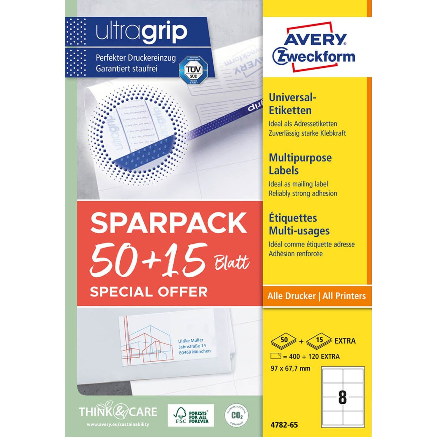 AVERY Zweckform Etiketten weiß 97,0 x 67,7 mm | 4782-65 | 1 Pack = 65 Blatt