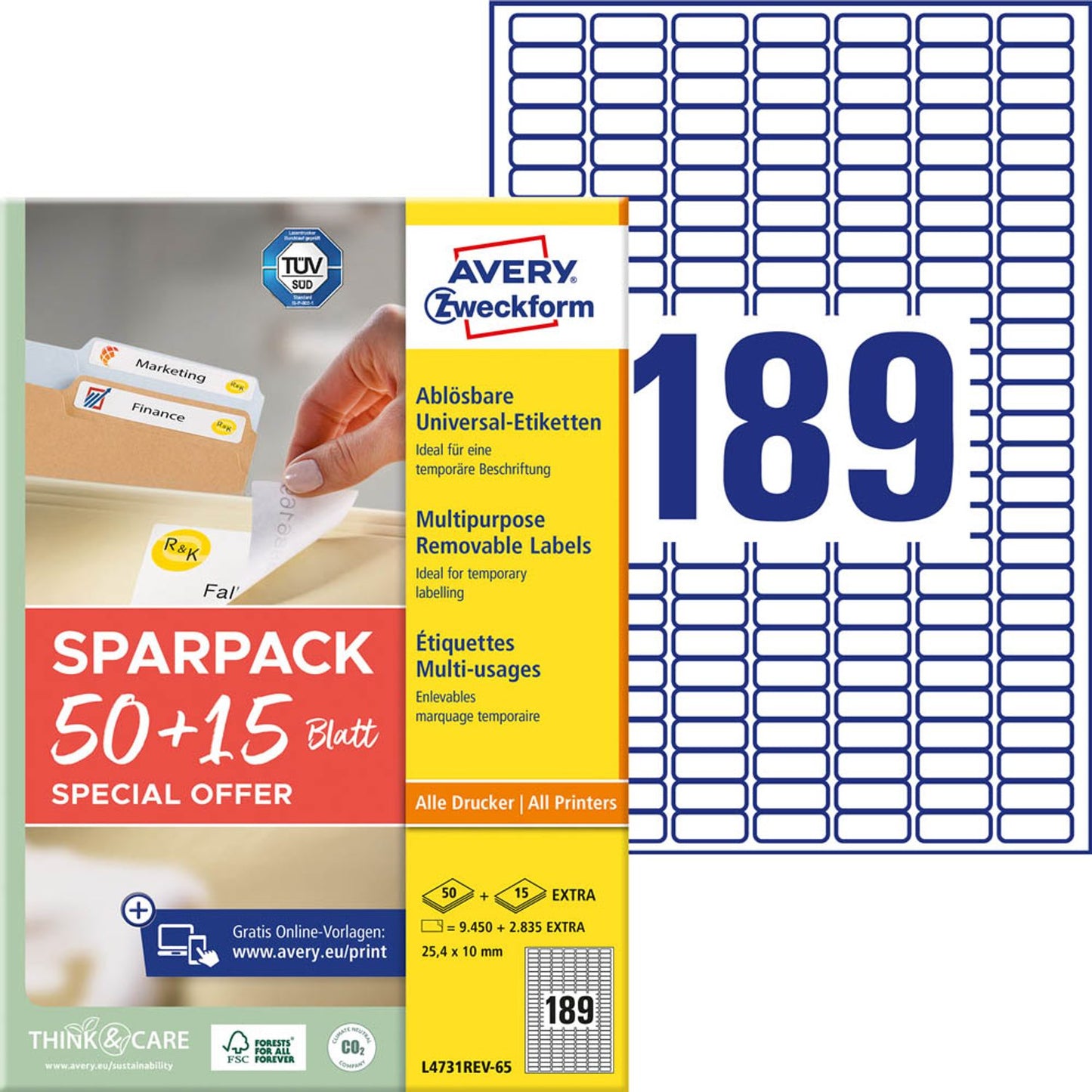 AVERY Zweckform Etiketten weiß 25,4 x 10,0 mm | L4731REV-65 | 1 Pack = 65 Blatt
