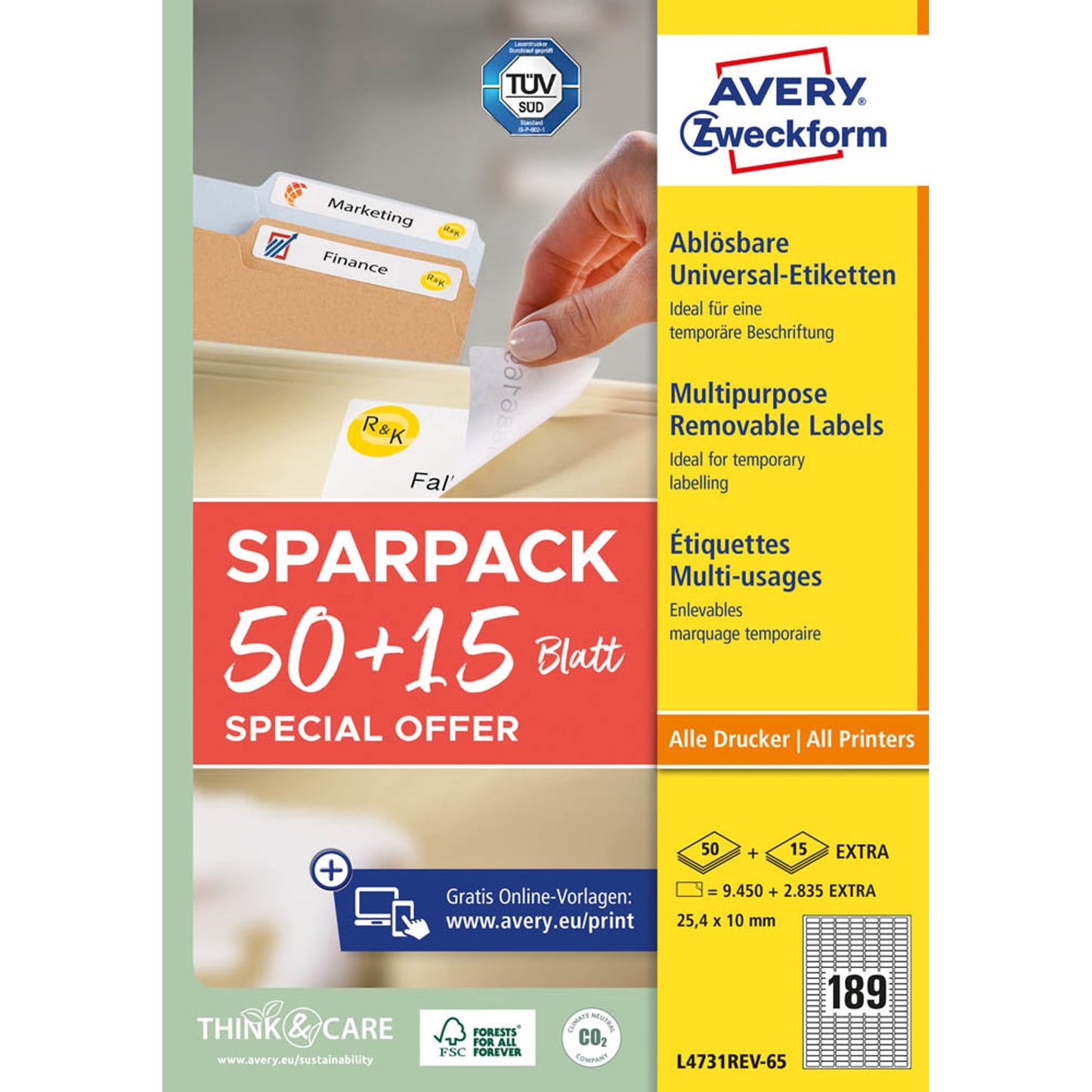 AVERY Zweckform Etiketten weiß 25,4 x 10,0 mm | L4731REV-65 | 1 Pack = 65 Blatt
