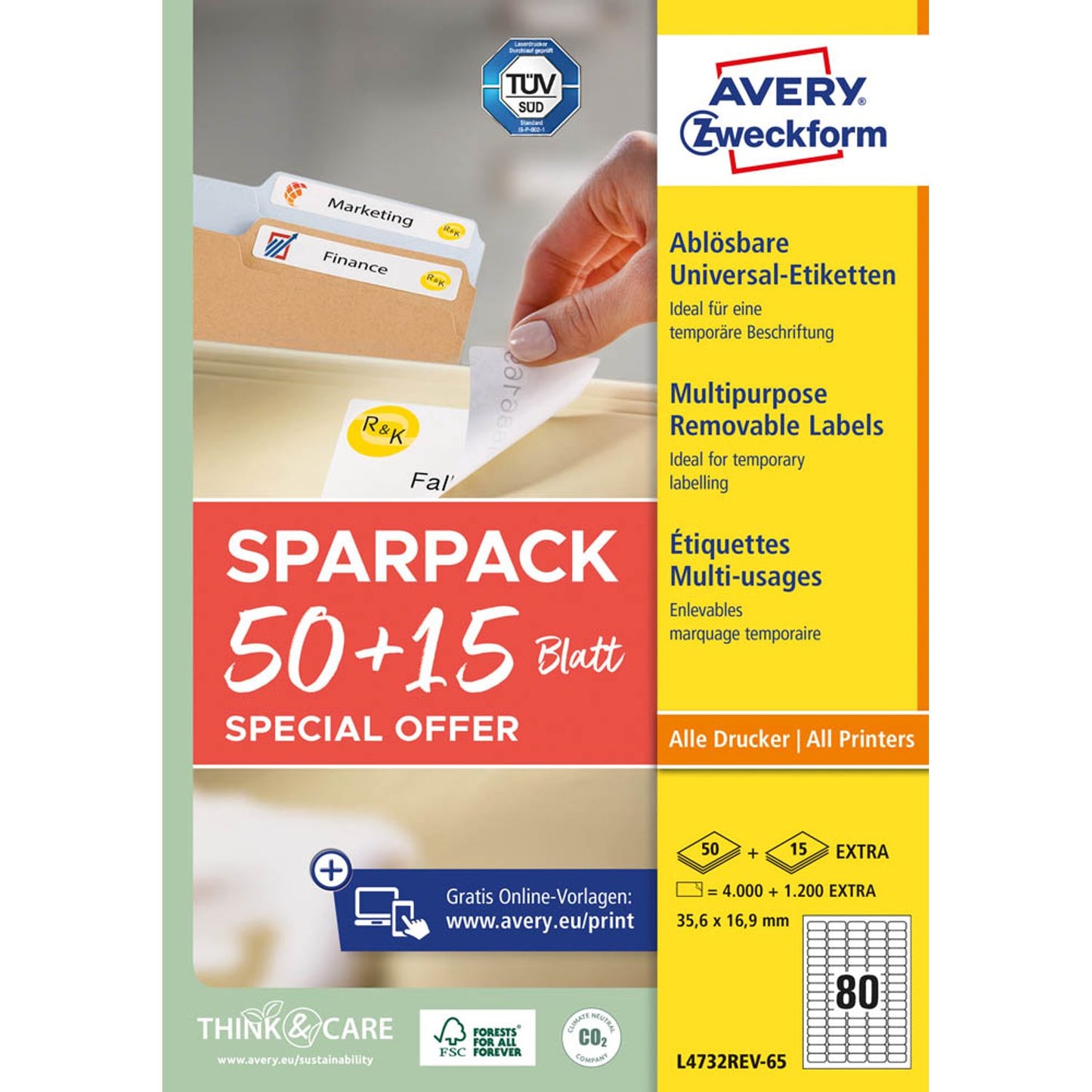 AVERY Zweckform Etiketten weiß 35,6 x 16,9 mm | L4732REV-65 | 1 Pack = 65 Blatt