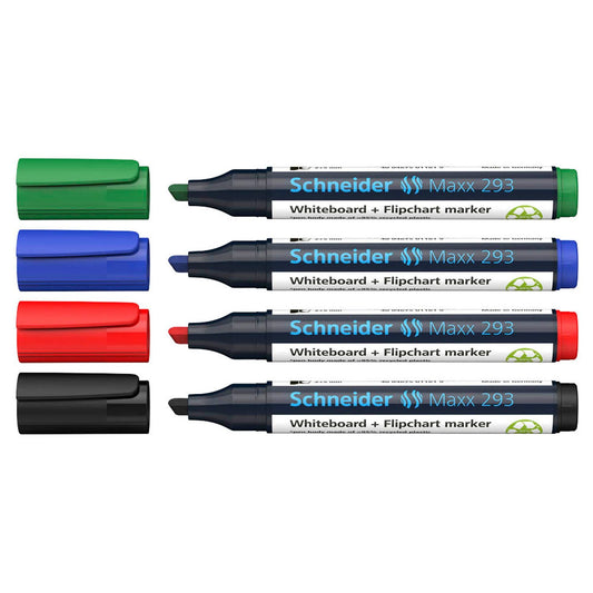 Schneider Maxx 293 Whiteboard- und Flipchart-Marker farbsortiert 2,0 - 5,0 mm | 50-129384 | 1 Pack = 4 St.