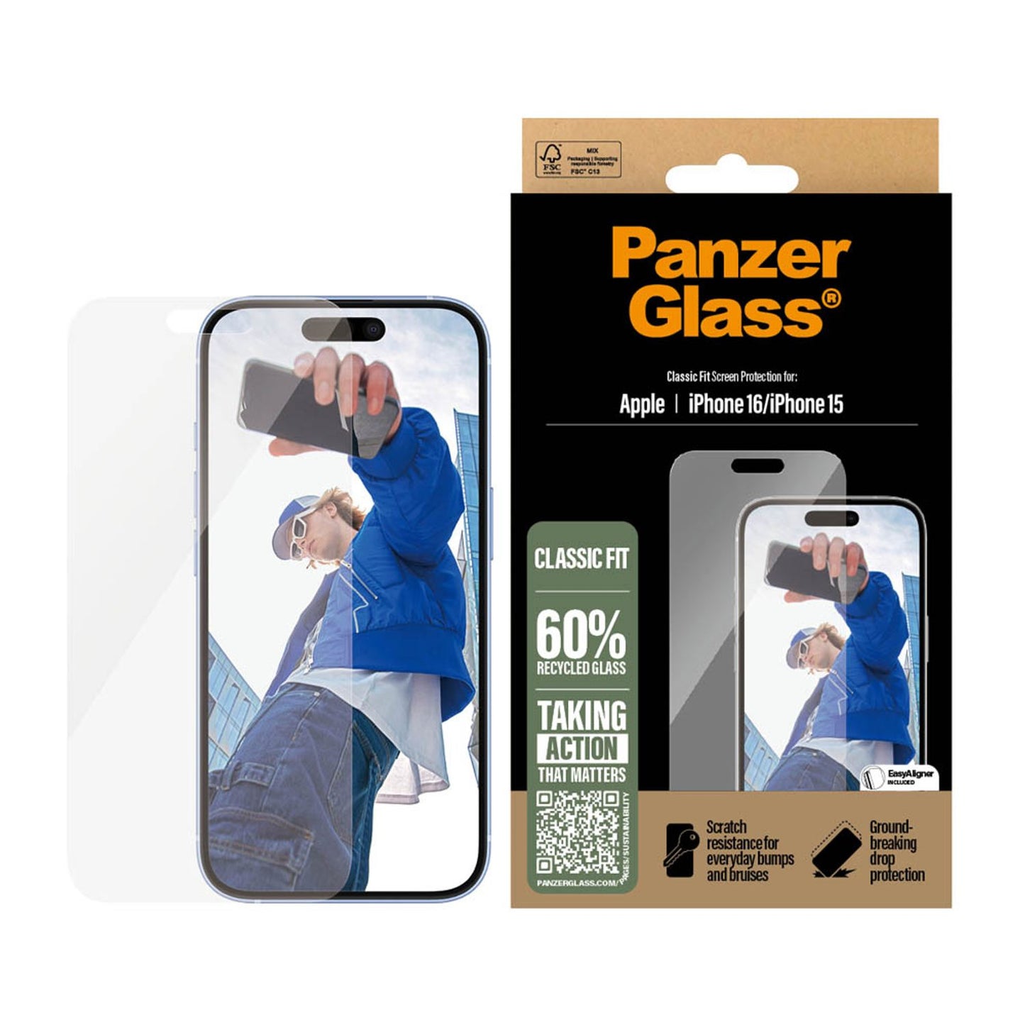 PanzerGlass™ Classic Fit Display-Schutzglas für Apple iPhone 16,