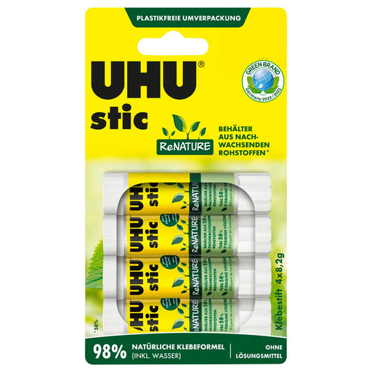 UHU stic ReNATURE Klebestifte 4x 8,2 g | 7001761 | 1 Pack = 4 St.