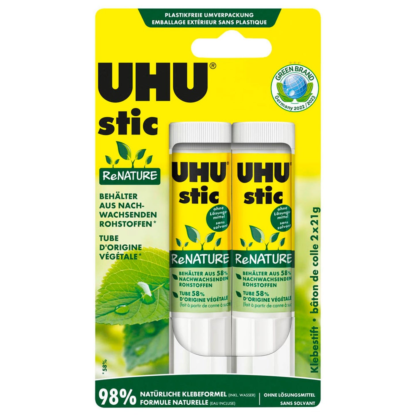 UHU stic ReNATURE Klebestifte 2x 21,0 g | 7001762 | 1 Pack = 2 St.