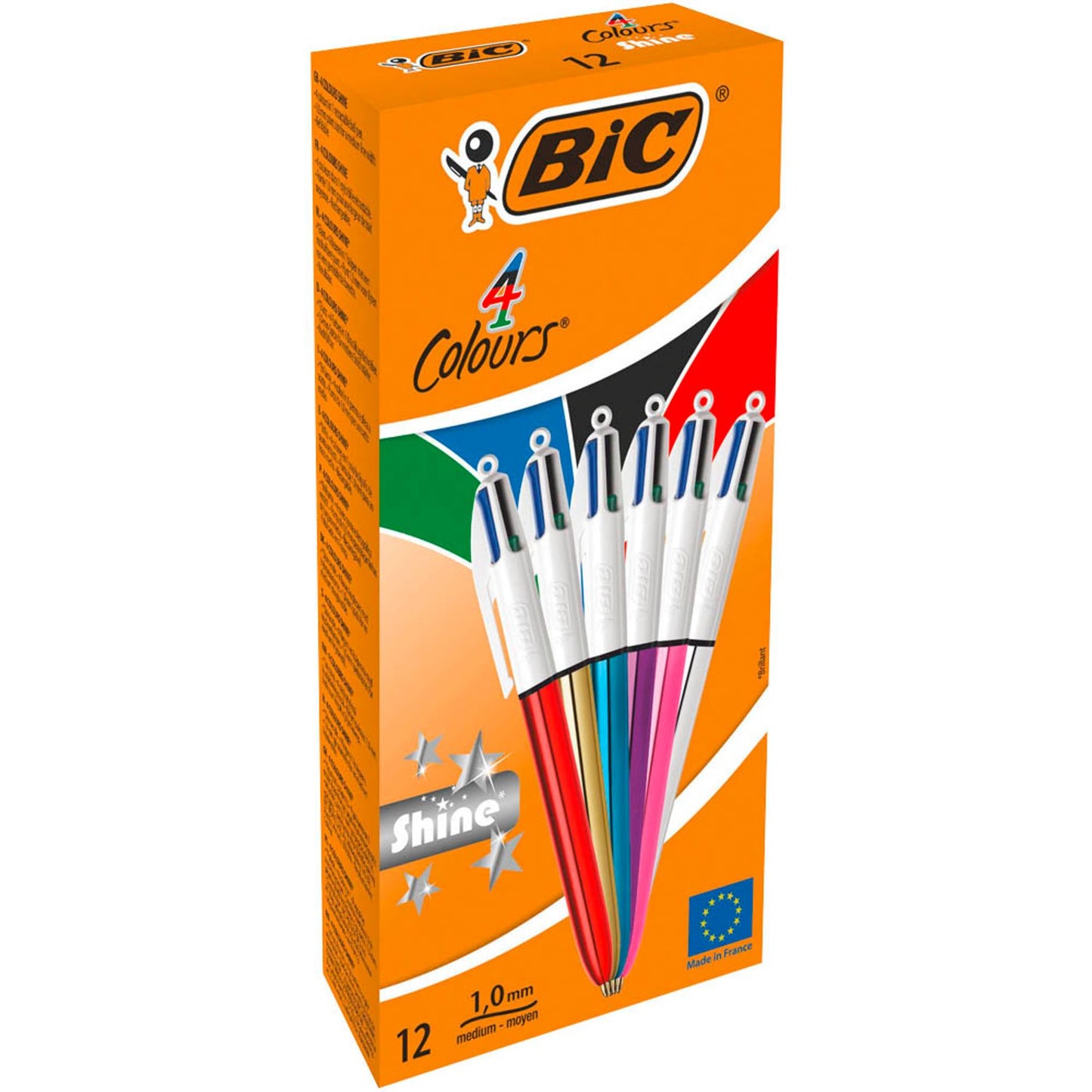BIC 4-Farben-Kugelschreiber 4 Colours Shine farbsortiert, Schreibfarbe: farbsortiert | 964775 | 1 Pack = 12 St.