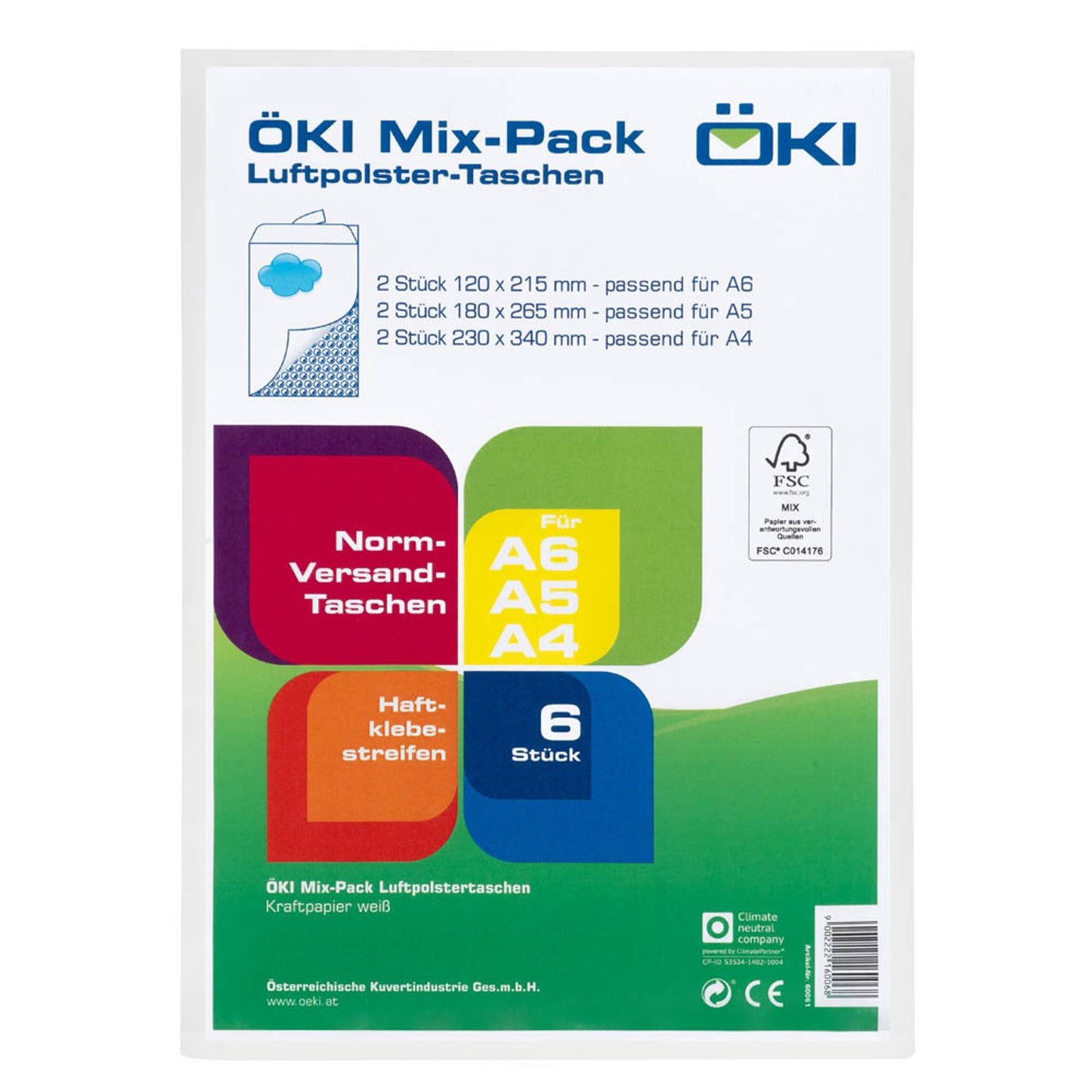 ÖKI Luftpolstertaschen Mix-Pack weiß für DIN A4, A5, A6 | 60061