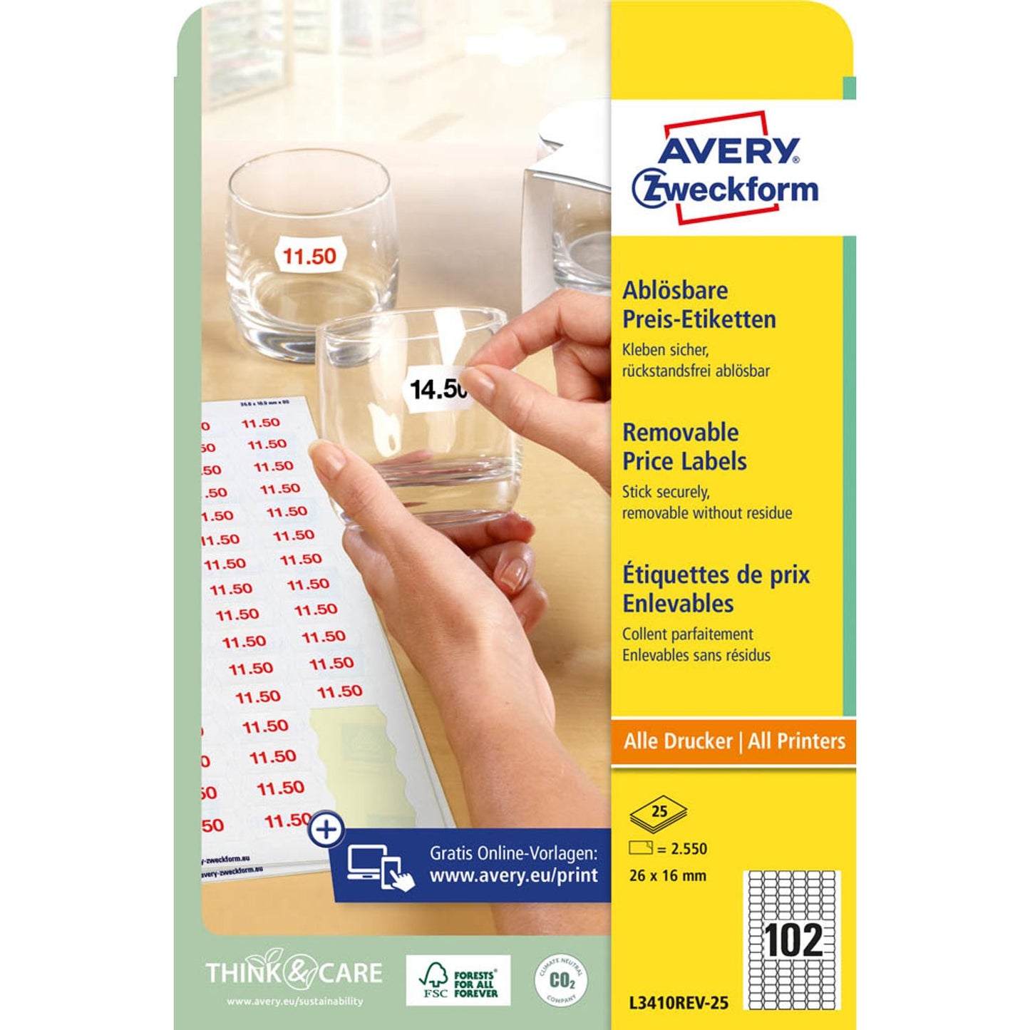 AVERY Zweckform Preisetiketten weiß ablösbar 26,0 x 16,0 mm | L3410REV-25 | 1 Pack = 25 Blatt