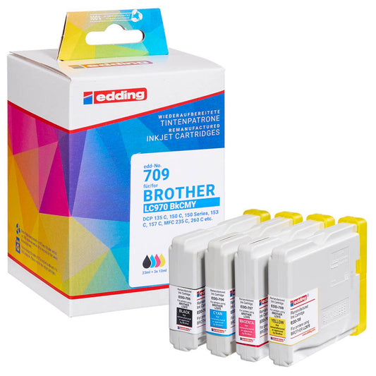 edding EDD-709 schwarz, cyan, magenta, gelb Druckerpatronen kompatibel zu brother LC-970BK/C/M/Y, 4er-Set | 18-709 | 1 Pack = 4 St.