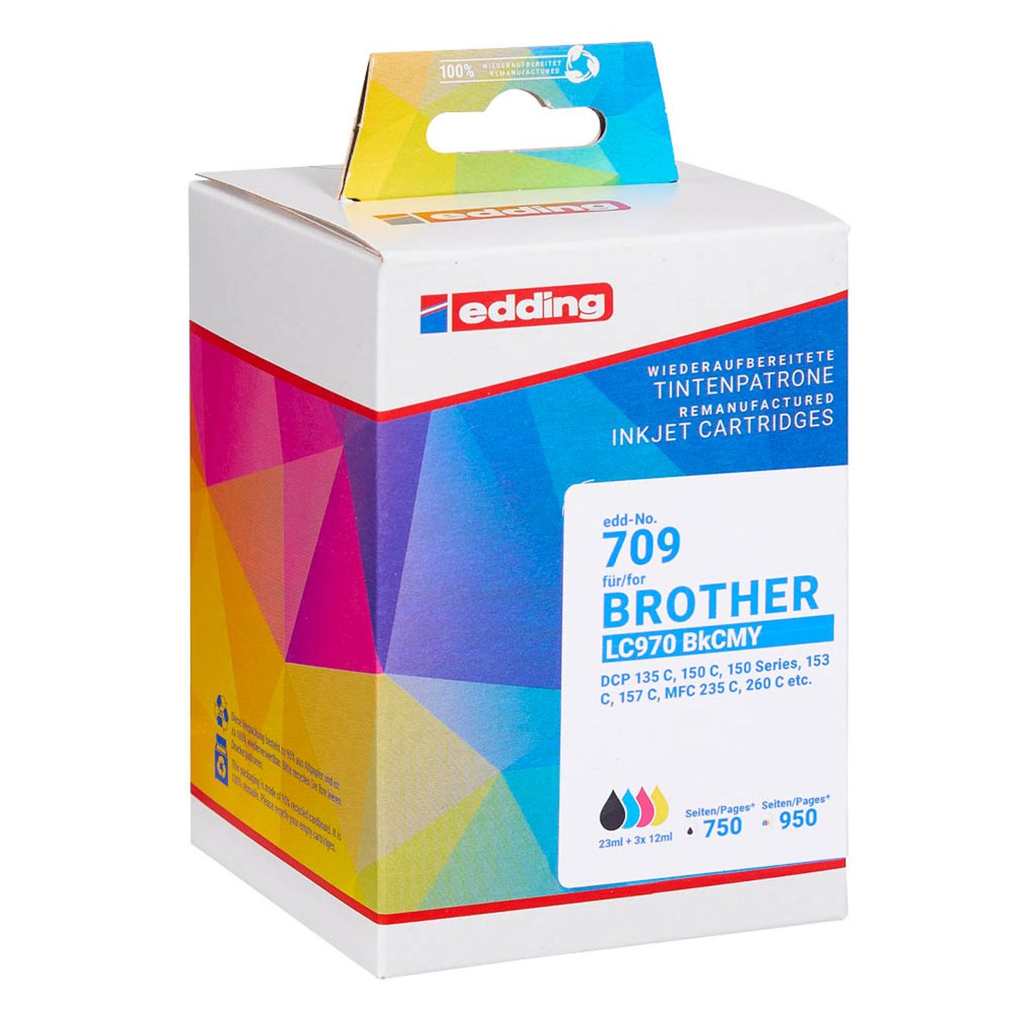 edding EDD-709 schwarz, cyan, magenta, gelb Druckerpatronen kompatibel zu brother LC-970BK/C/M/Y, 4er-Set | 18-709 | 1 Pack = 4 St.