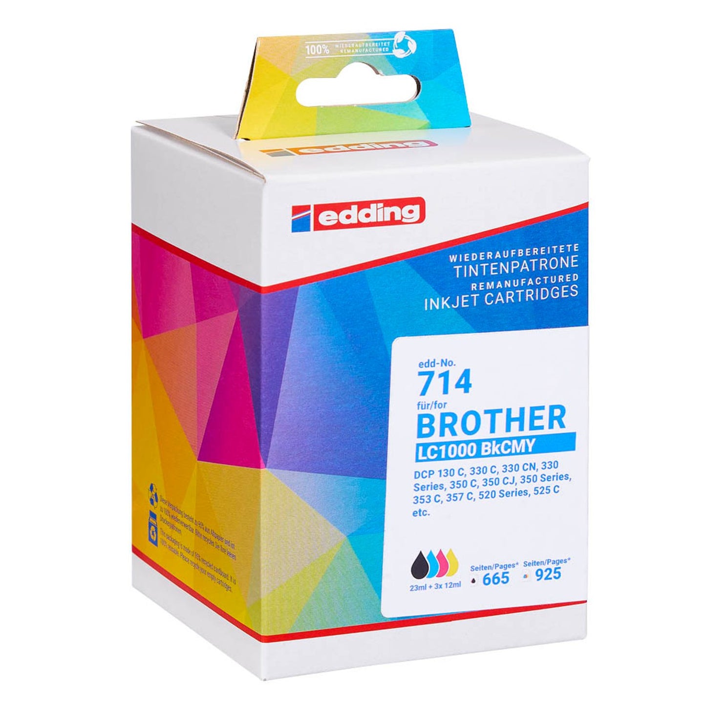 edding EDD-714 schwarz, cyan, magenta, gelb Druckerpatronen kompatibel zu brother LC-1000BK/C/M/Y, 4er-Set | 18-714 | 1 Pack = 4 St.