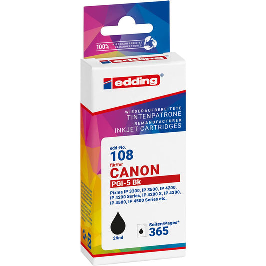 edding EDD-108 schwarz Druckerpatrone kompatibel zu Canon PGI-5 BK | 18-108/18-108-01