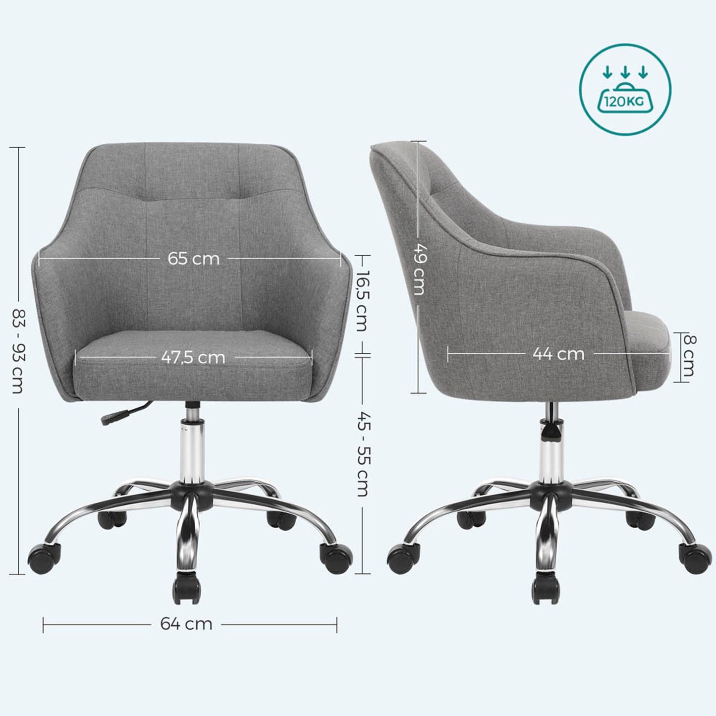 SONGMICS Bürostuhl, Stoff grau, Gestell silber | OBG019G01V1