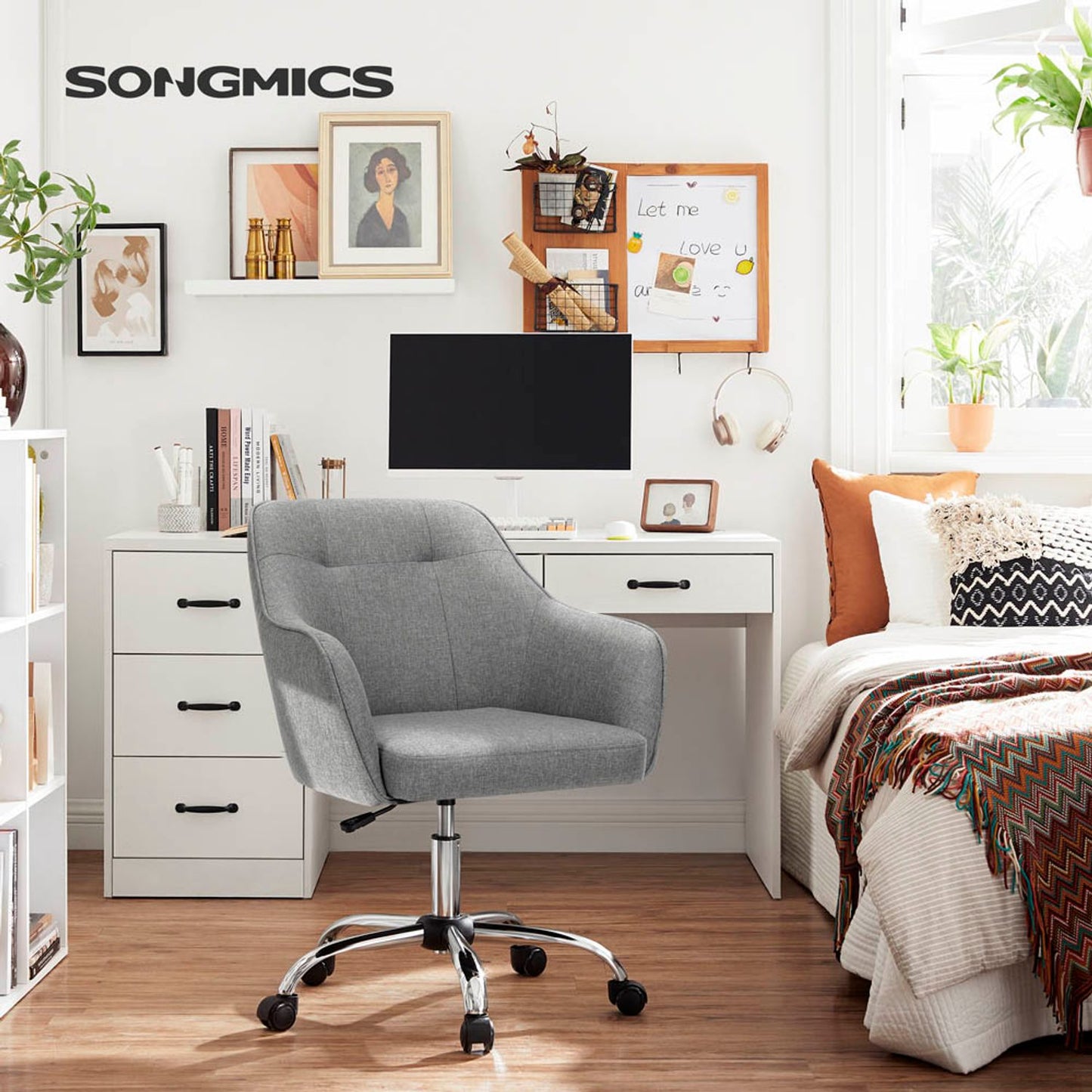 SONGMICS Bürostuhl, Stoff grau, Gestell silber | OBG019G01V1