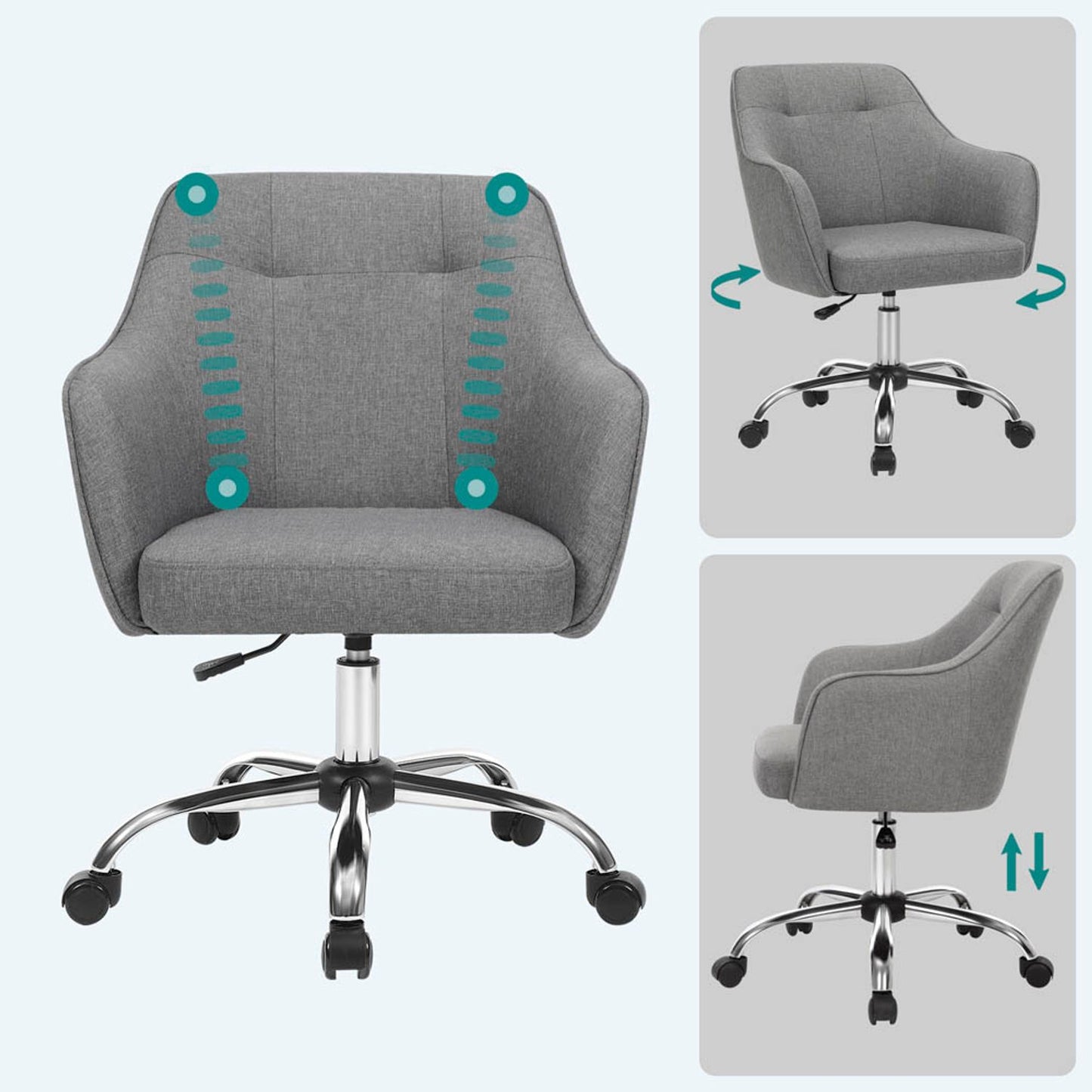 SONGMICS Bürostuhl, Stoff grau, Gestell silber | OBG019G01V1