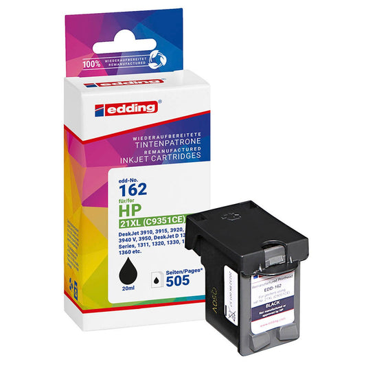 edding EDD-162 schwarz Druckerpatrone kompatibel zu HP 21XL (C9351AE) | 18-162