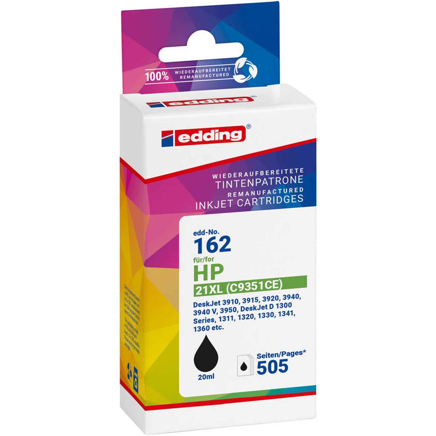 edding EDD-162 schwarz Druckerpatrone kompatibel zu HP 21XL (C9351AE) | 18-162
