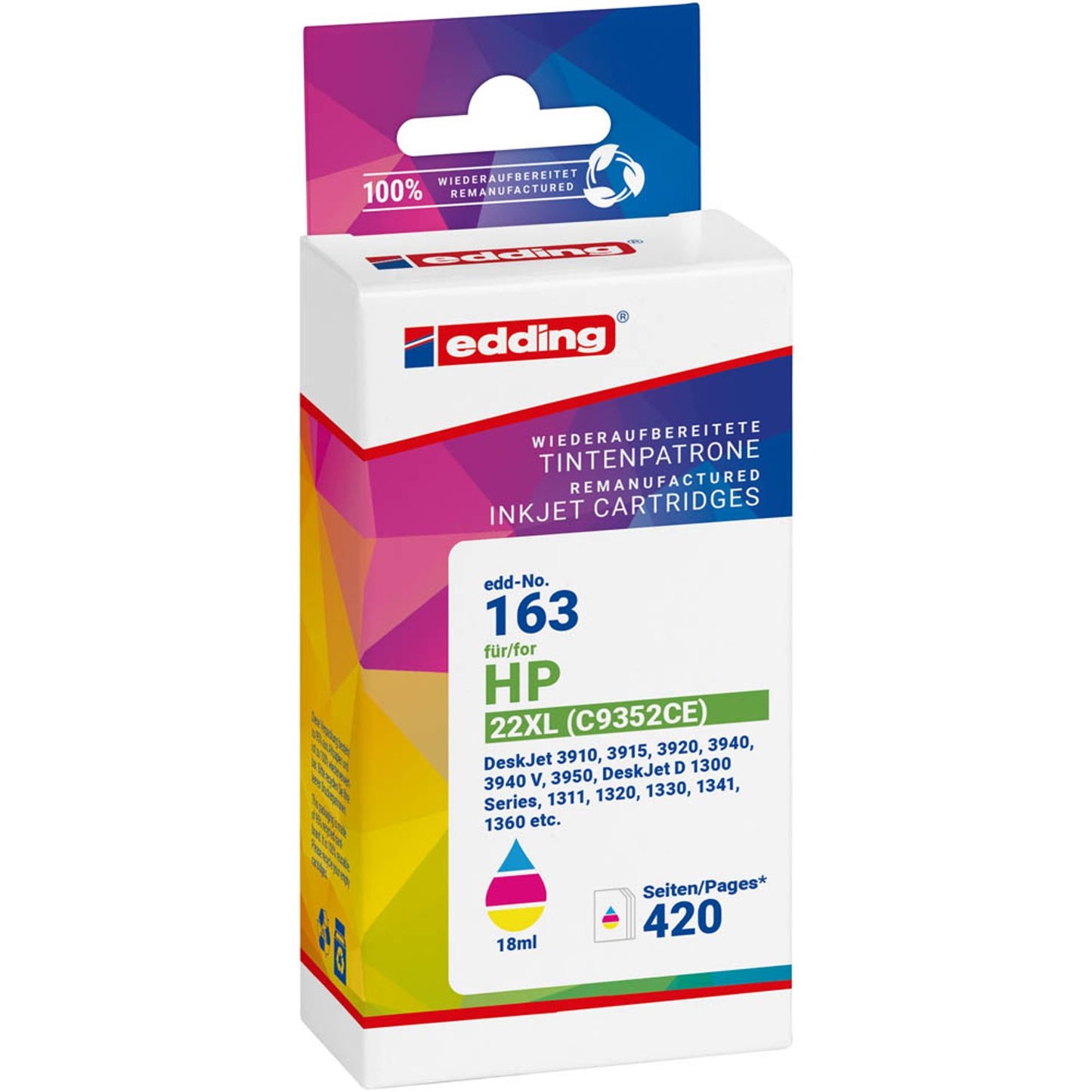 edding EDD-163 color Druckerpatrone kompatibel zu HP 22 (C9352AE) | 18-163