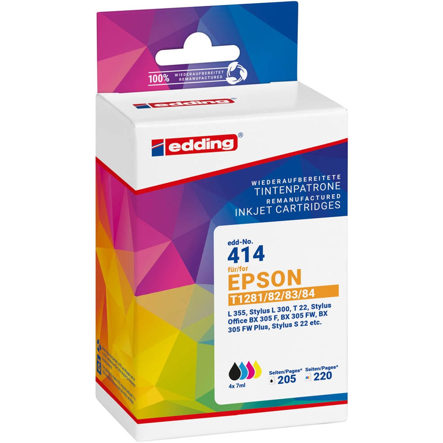 edding EDD-414 schwarz, cyan, magenta, gelb Druckerpatronen kompatibel zu EPSON T1285M, 4er-Set | 18-414/18-414-01 | 1 Pack = 4 St.