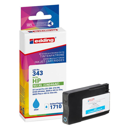 edding EDD-343 cyan Druckerpatrone kompatibel zu HP 951XL (CN046AE) | 18-343