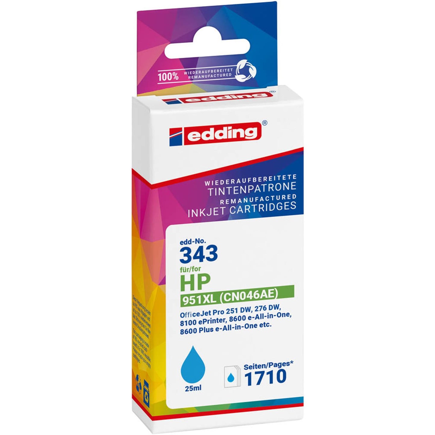 edding EDD-343 cyan Druckerpatrone kompatibel zu HP 951XL (CN046AE) | 18-343