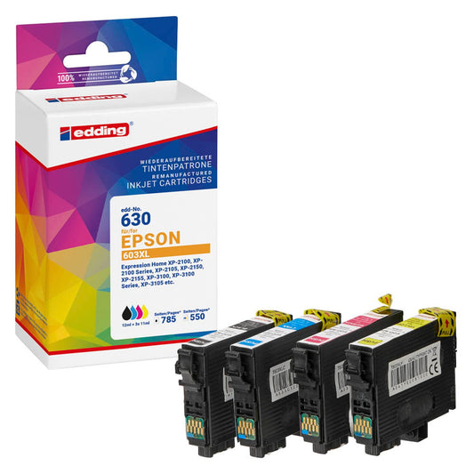 edding EDD-630 schwarz, cyan, magenta, gelb Druckerpatronen kompatibel zu EPSON 603XL Bk/C/M/Y , 4er-Set | 18-630 | 1 Pack = 4 St.