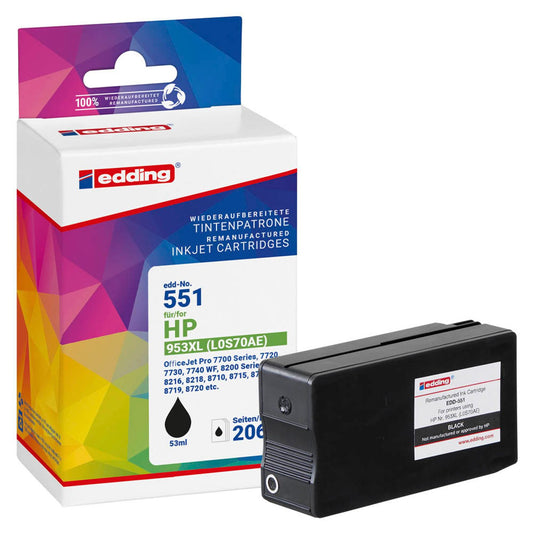 edding EDD-551 schwarz Druckerpatrone kompatibel zu HP 953XL (L0S70AE) | 18-551