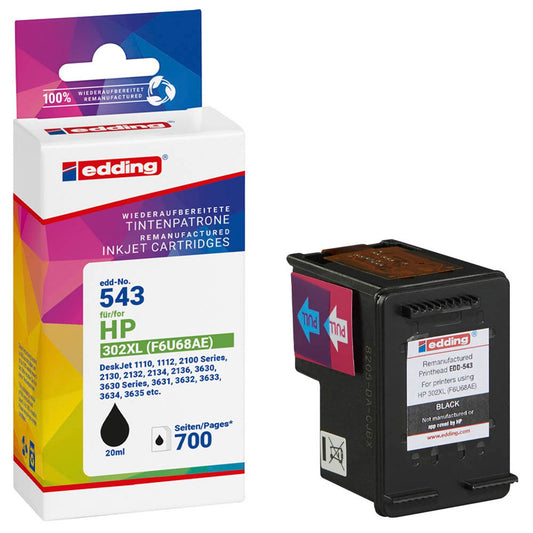 edding EDD-543 schwarz Druckerpatrone kompatibel zu HP 302XL (F6U68AE) | 18-543