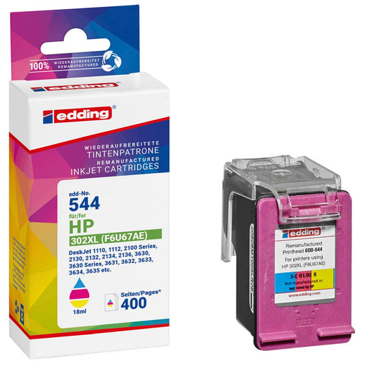 edding EDD-544 color Druckerpatrone kompatibel zu HP 302XL (F6U67AE) | 18-544