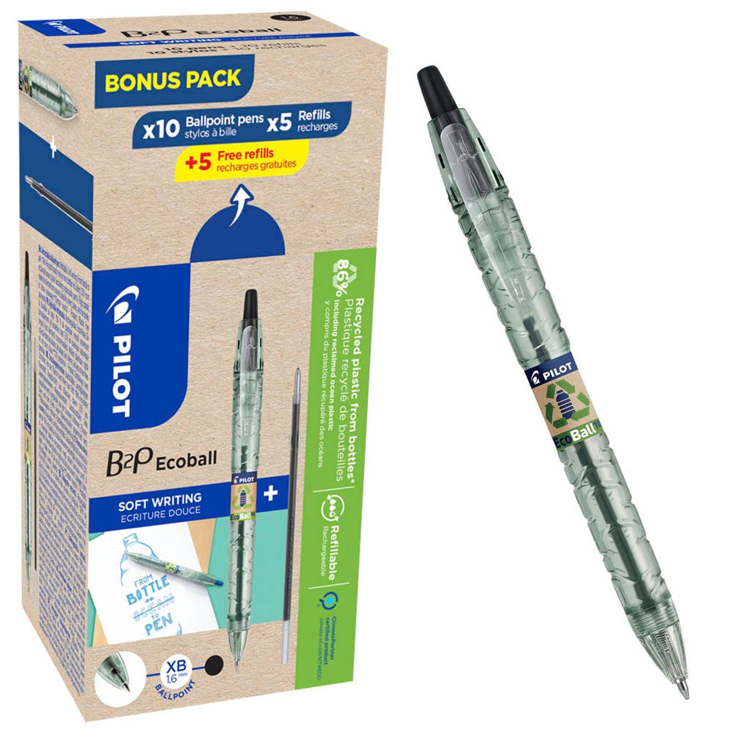 PILOT Kugelschreiber B2P „Bottle 2 Pen“ ECOBALL XB transparent, Schreibfarbe:, 20 St.