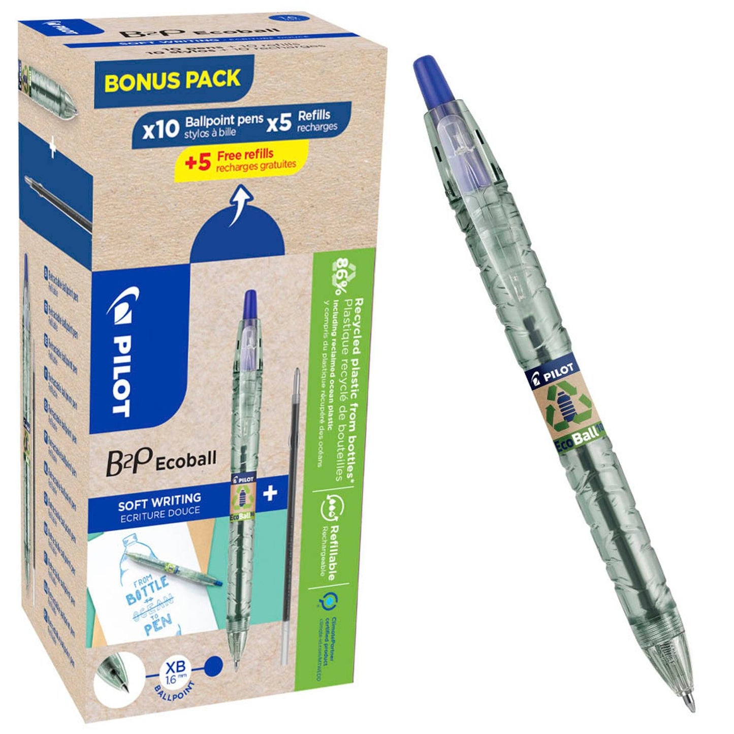 PILOT Kugelschreiber B2P „Bottle 2 Pen“ ECOBALL XB transparent, Schreibfarbe:, 20 St.