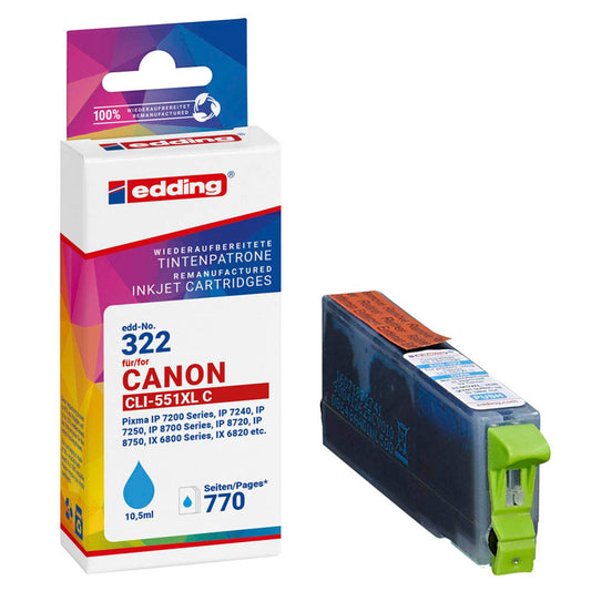 edding EDD-322 cyan Druckerpatrone kompatibel zu Canon CLI-551 XL | 18-322/18-322-01