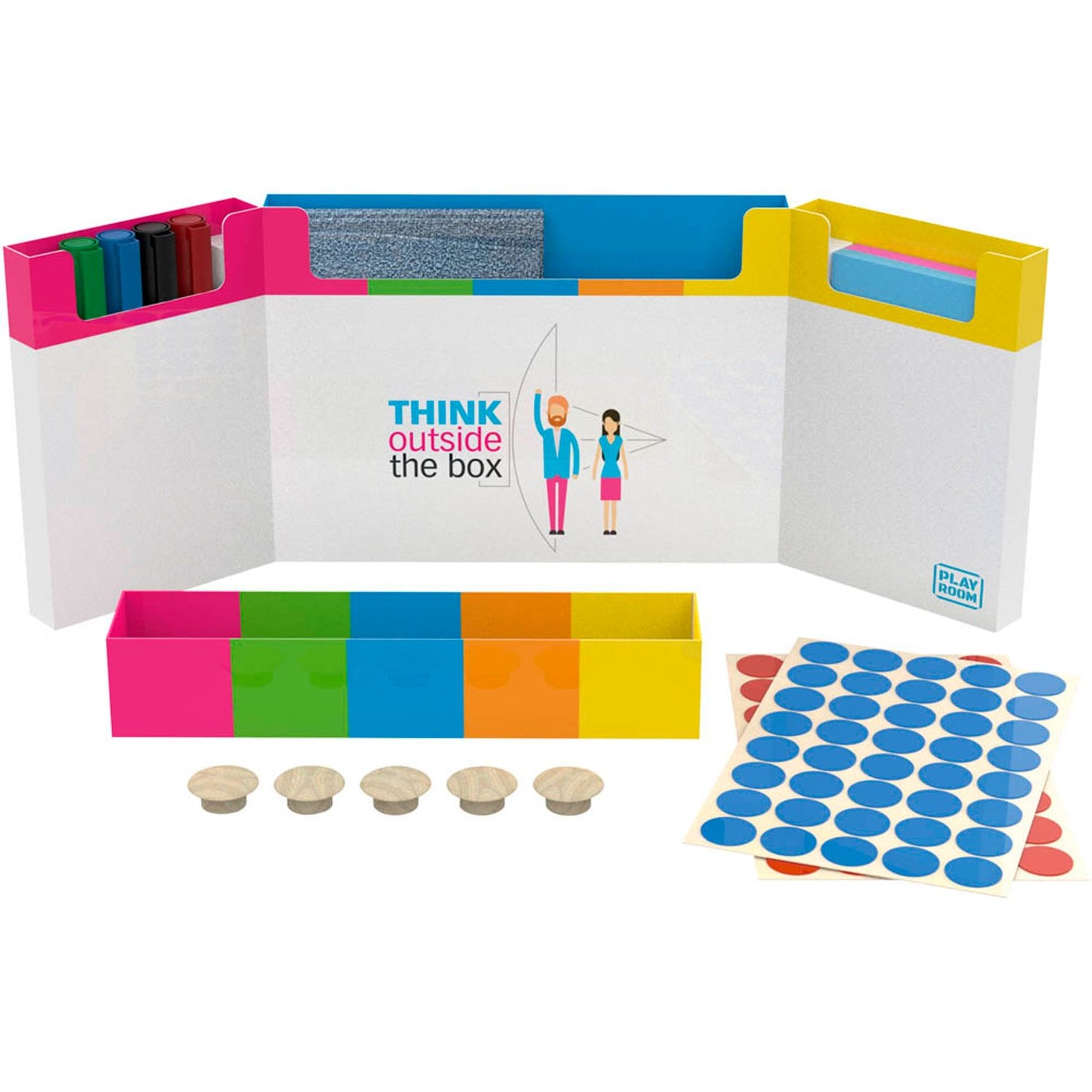 PLAYROOM Moderationszubehör GECKO Workshop Set 4x edding 28 EcoLine Whiteboardmarker: 1x schwarz, 1x rot, 1x blau und 1x grün, 5x Legamaster WOODEN Magnet 25mm, 1x Legamaster Mikrofasertuch 40x40cm, 2x Haftnotizen, 2x Moderationsklebepunkte | 868860000