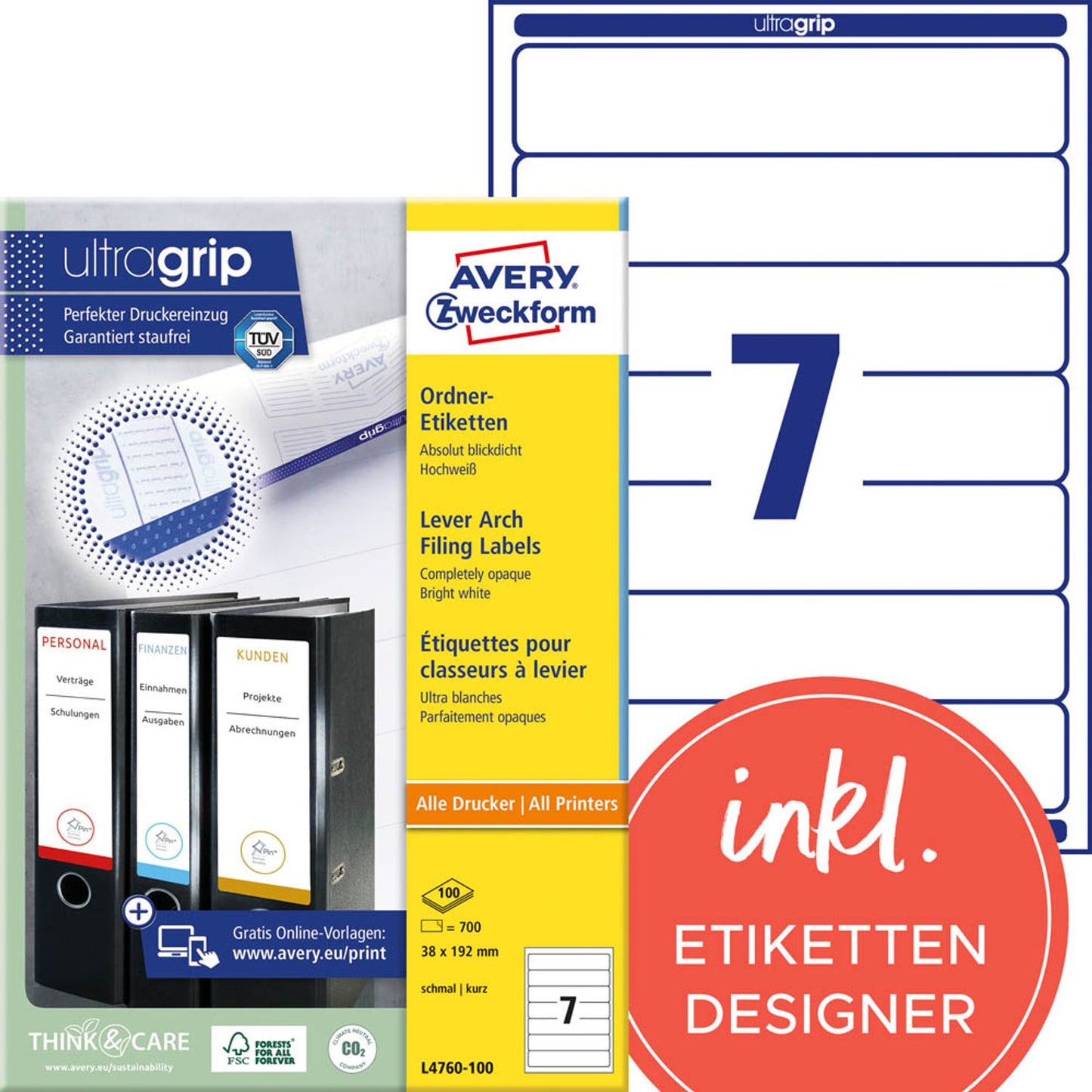 AVERY Zweckform Ordneretiketten weiß | L4760-100 | 1 Pack = 100 Blatt