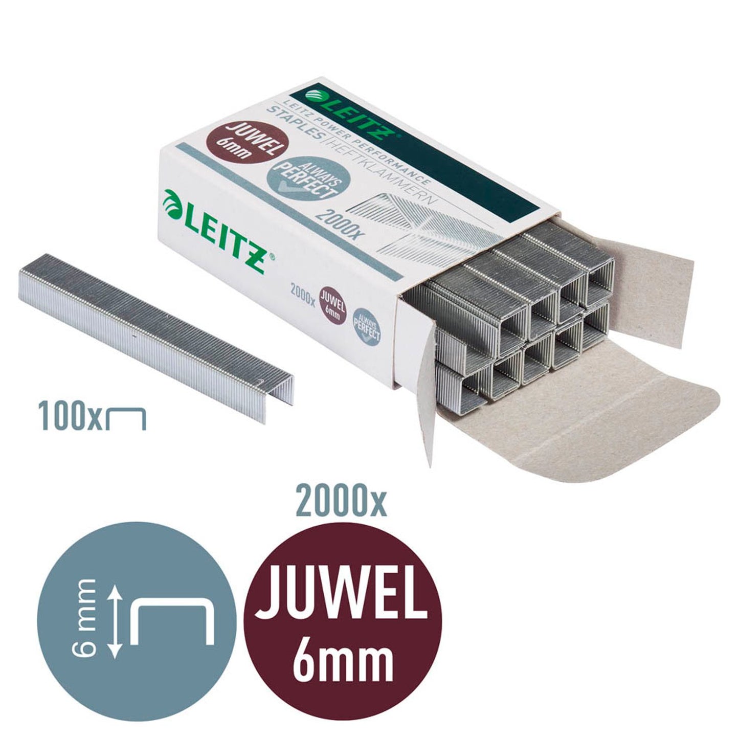 LEITZ Heftklammern Juwel 5642 6 mm | 56420000 | 1 Pack = 2.000 St.