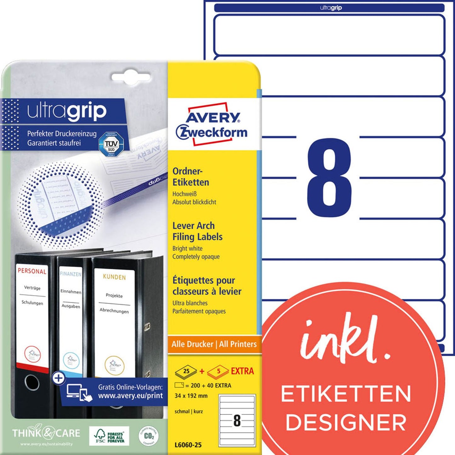 AVERY Zweckform Ordneretiketten weiß | L6060-25 | 1 Pack = 30 Blatt