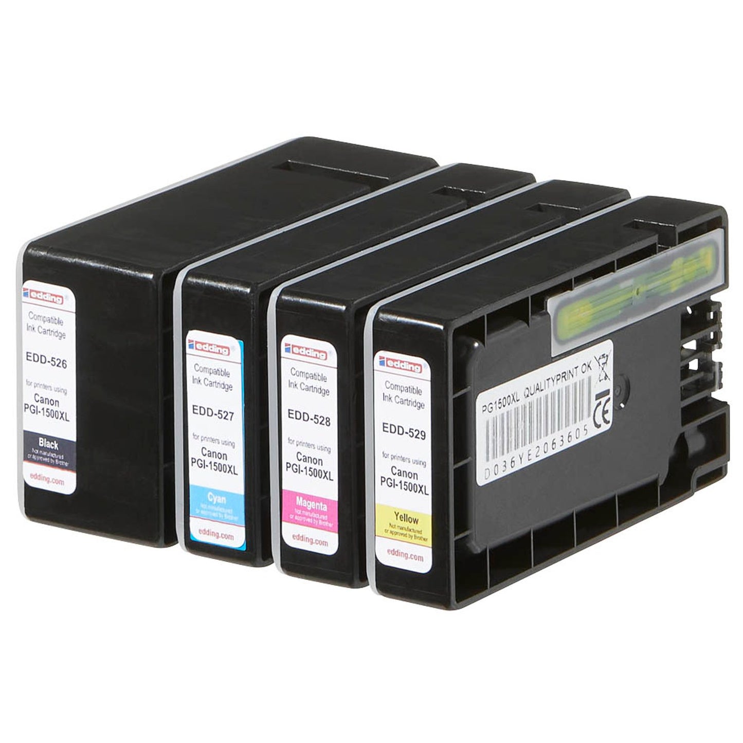 edding EDD-530 schwarz, cyan, magenta, gelb Druckerpatronen kompatibel zu Canon PGI-1500 XL BK/C/M/Y, 4er-Set | 18-530 | 1 Pack = 4 St.