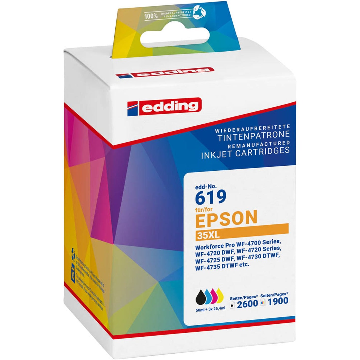 edding EDD-619 schwarz, cyan, magenta, gelb Druckerpatronen kompatibel zu EPSON 35XL / T3596XL, 4er-Set | 18-619/18-619-01 | 1 Pack = 4 St.