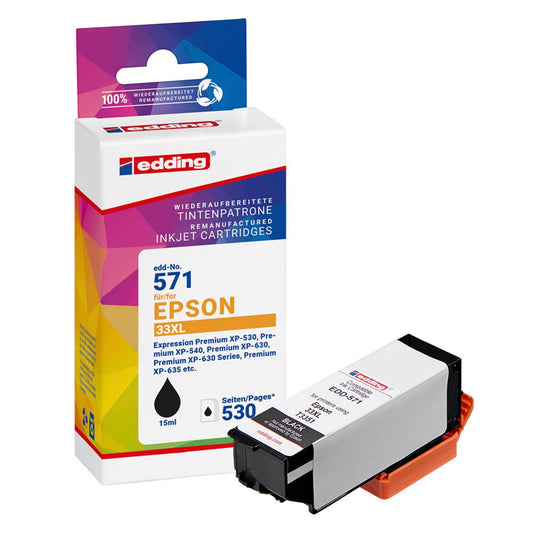 edding EDD-571 schwarz Druckerpatrone kompatibel zu EPSON 33XL / T3351XL | 18-571
