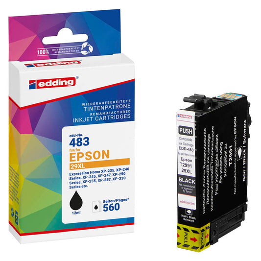 edding EDD-483 schwarz Druckerpatrone kompatibel zu EPSON 29XL / T2991XL | 18-483/18-483-01