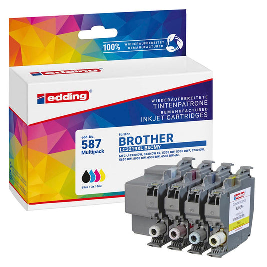 edding EDD-587 schwarz, cyan, magenta, gelb Druckerpatronen kompatibel zu brother LC-3219XLBK/C/M/Y, 4er-Set | 18-587/18-587-01 | 1 Pack = 4 St.