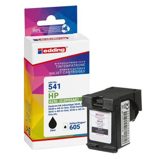 edding EDD-541 schwarz Druckerpatrone kompatibel zu HP 62XL (C2P05AE) | 18-541