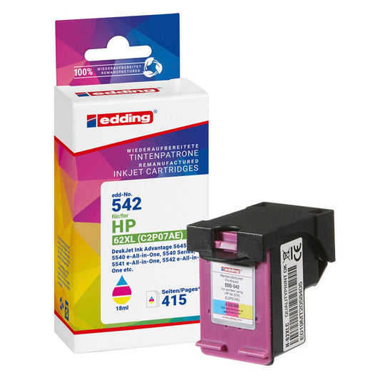 edding EDD-542 color Druckerpatrone kompatibel zu HP 62XL (C2P07AE) | 18-542